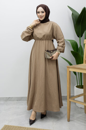 Mira Beli Lastikli Elbise TSD260245 Vizon 