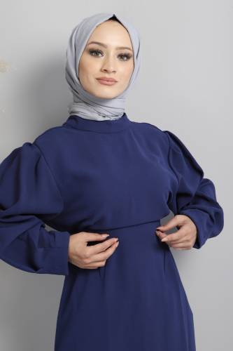 Omuzu Düğmeli Tunik TSD220626 İndigo - Tesettür Dünyası (1)