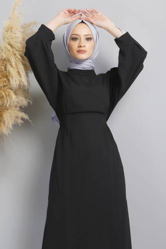 Omuzu Düğmeli Tunik TSD220626 Siyah - Tesettür Dünyası (1)