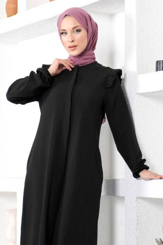 Omuzu Fırfırlı Ferace TSD230108 Siyah - Tesettür Dünyası (1)