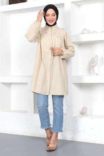 Omuzu Taşlı Tunik TSD230371 Bej 