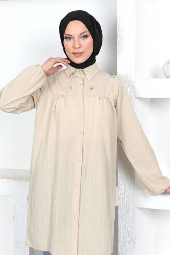 Omuzu Taşlı Tunik TSD230371 Bej - Tesettür Dünyası (1)