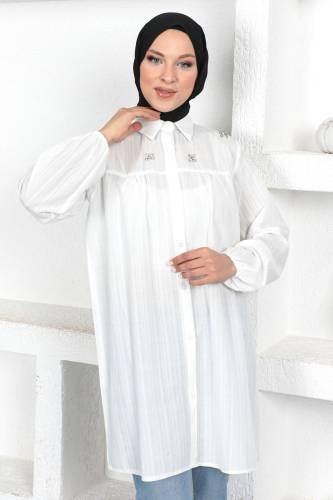 Omuzu Taşlı Tunik TSD230371 Ekru - 4