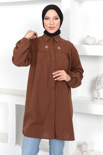 Omuzu Taşlı Tunik TSD230371 Kahverengi - Tesettür Dünyası (1)