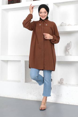 Omuzu Taşlı Tunik TSD230371 Kahverengi 