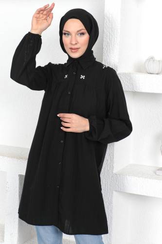 Omuzu Taşlı Tunik TSD230371 Siyah - Tesettür Dünyası (1)