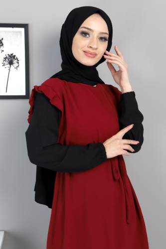 Omzu Fırfır Detaylı Takım TSD220520 Bordo - Tesettür Dünyası (1)