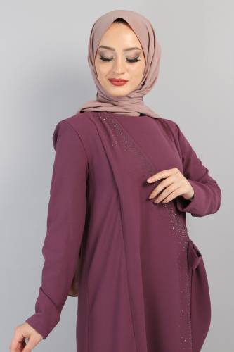 Önden Bağlamalı Elbise TSD220434 Mor - Tesettür Dünyası (1)