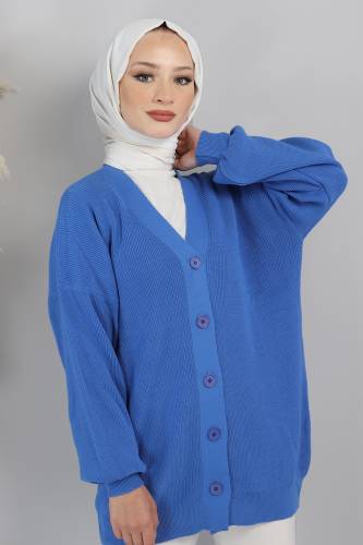 Önden Düğmeli Triko Hırka TSD220712 Saks Mavisi 