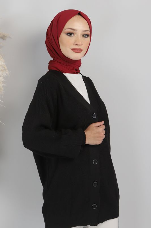 Önden Düğmeli Triko Hırka TSD220712 Siyah - 1