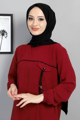 Önden Düğmeli Tunik TSD220518 Bordo - Tesettür Dünyası (1)