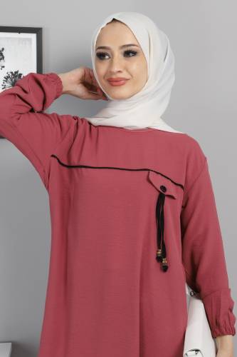 Önden Düğmeli Tunik TSD220518 Gül Kurusu - Tesettür Dünyası (1)