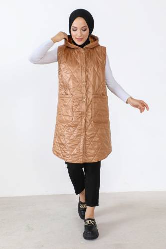 Önden Düğmeli Yelek TSD231004 Taba 