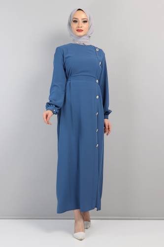 Önden Taşlı Elbise TSD220433 İndigo - 3