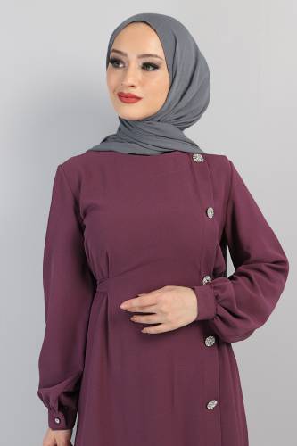Önden Taşlı Elbise TSD220433 Mor - Tesettür Dünyası (1)