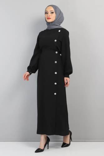 Önden Taşlı Elbise TSD220433 Siyah - 3
