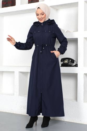 Önü Çakımlı Tam Boy Trençkot TSD230402 Lacivert - 3