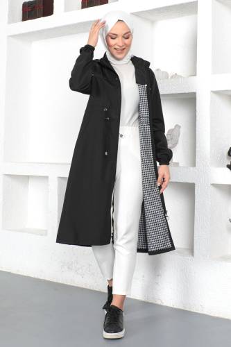 Önü Çakımlı Trençkot TS230375 Siyah 