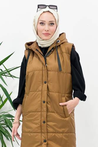 Önü Çıtçıtlı Şişme Yelek TSD220920 Taba - Tesettür Dünyası (1)