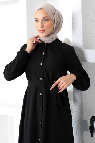 Önü Düğmeli Tunik TSD230101 Siyah - Tesettür Dünyası (1)