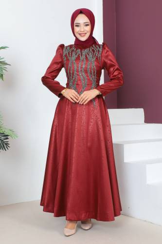 Önü Pul Detaylı Abiye TSD230634 Bordo 