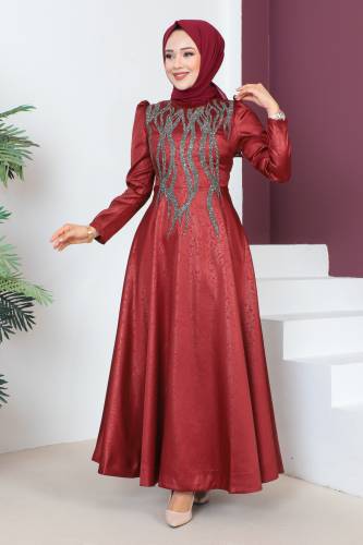 Önü Pul Detaylı Abiye TSD230634 Bordo - 4
