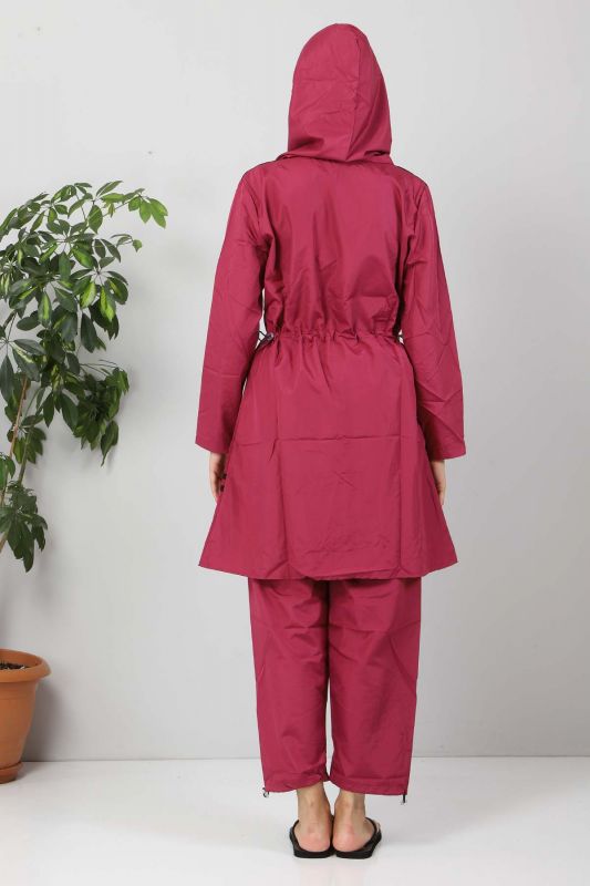 Önü Şeritli Tesettür Mayo TSD8803 Pembe - Siyah - 5