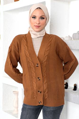 Örgü Desen Triko Hırka TSD230225 Kahverengi 