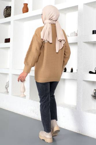 Örgü Desen Triko Hırka TSD230225 Vizon - 6