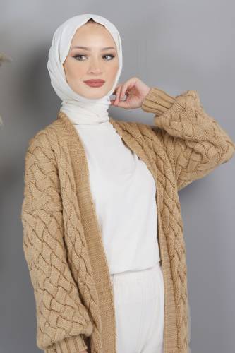 Örgü Desenli Triko Hırka TSD220714 Vizon - Tesettür Dünyası (1)