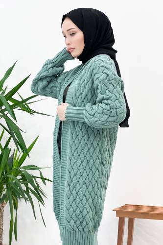 Örgü Desenli Triko Hırka TSD220714 Mint Yeşili - Tesettür Dünyası (1)