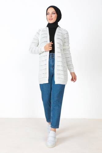 Örgülü Triko Hırka TSD230348 Ekru - Tesettür Dünyası (1)