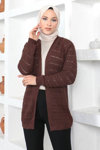 Örgülü Triko Hırka TSD230348 Kahverengi 