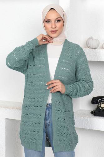 Örgülü Triko Hırka TSD230348 Mint Yeşili - Tesettür Dünyası (1)