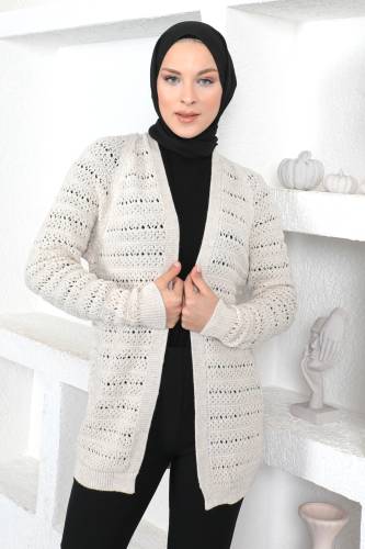Örgülü Triko Hırka TSD230348 Vizon - Tesettür Dünyası (1)