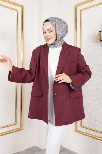 Oversize Blazer Ceket TSD250163 Bordo - Tesettür Dünyası (1)