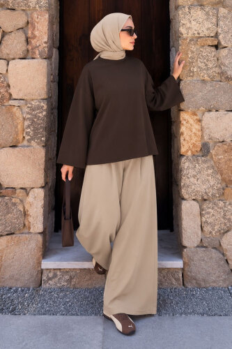 Oversize Oysho Sweat TSD260331 Acı Kahve - Tesettür Dünyası (1)