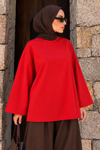 Oversize Oysho Sweat TSD260331 Kırmızı - 3