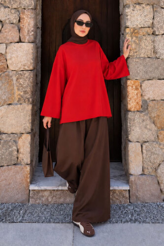 Oversize Oysho Sweat TSD260331 Kırmızı - 4