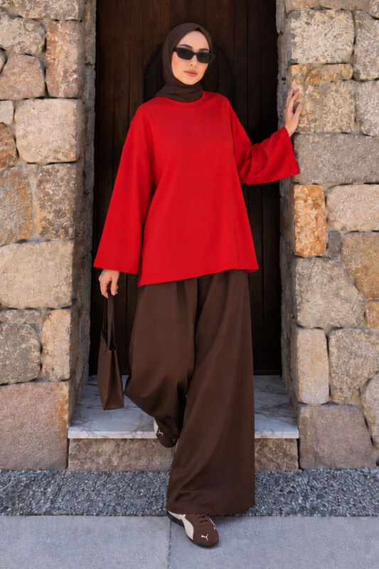 Oversize Oysho Sweat TSD260331 Kırmızı - 4