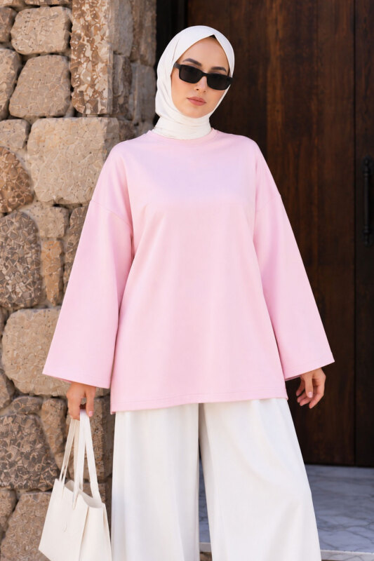 Oversize Oysho Sweat TSD260331 Pembe - Tesettür Dünyası