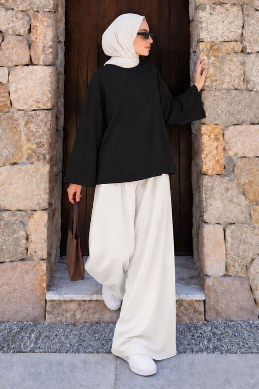 Oversize Oysho Sweat TSD260331 Siyah - Tesettür Dünyası (1)