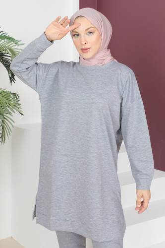Paçası Lastikli İkili Takım TSD230538 Gri - Tesettür Dünyası (1)