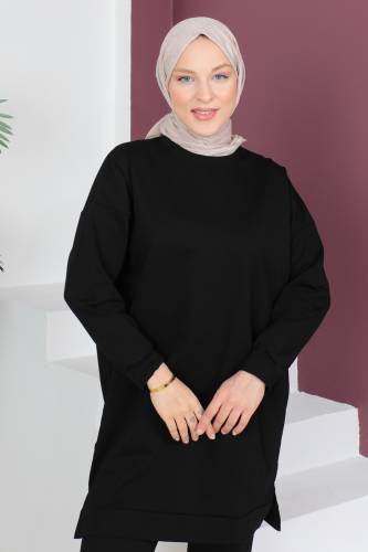 Paçası Lastikli İkili Takım TSD230538 Siyah - Tesettür Dünyası (1)