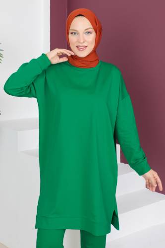 Paçası Lastikli İkili Takım TSD230538 Yeşil - Tesettür Dünyası (1)