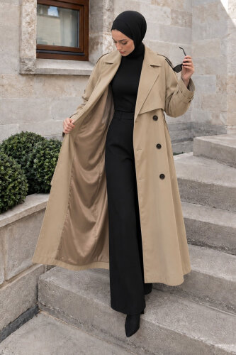Pelerin Detaylı Oversize Trençkot TSD260392 Bej - 3