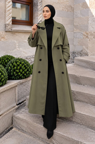 Pelerin Detaylı Oversize Trençkot TSD260392 Haki 