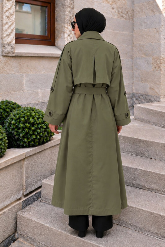 Pelerin Detaylı Oversize Trençkot TSD260392 Haki - 6