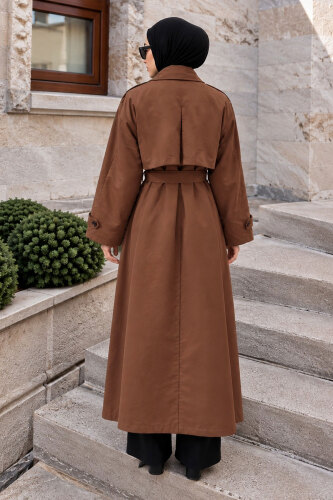 Pelerin Detaylı Oversize Trençkot TSD260392 Kahverengi - 6