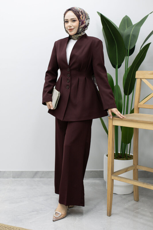 Pensli Belden Oturtmalı Blazer Takım TSD260227 Mürdüm - 2